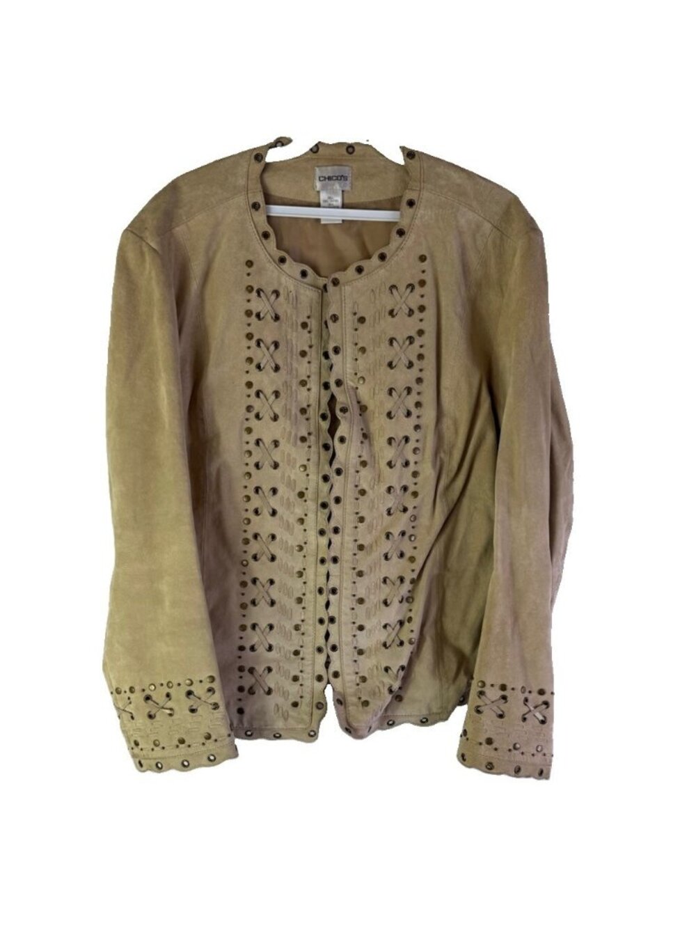 Vintage 90s Suede Leather Jacket Grommet Braided Indie Grunge